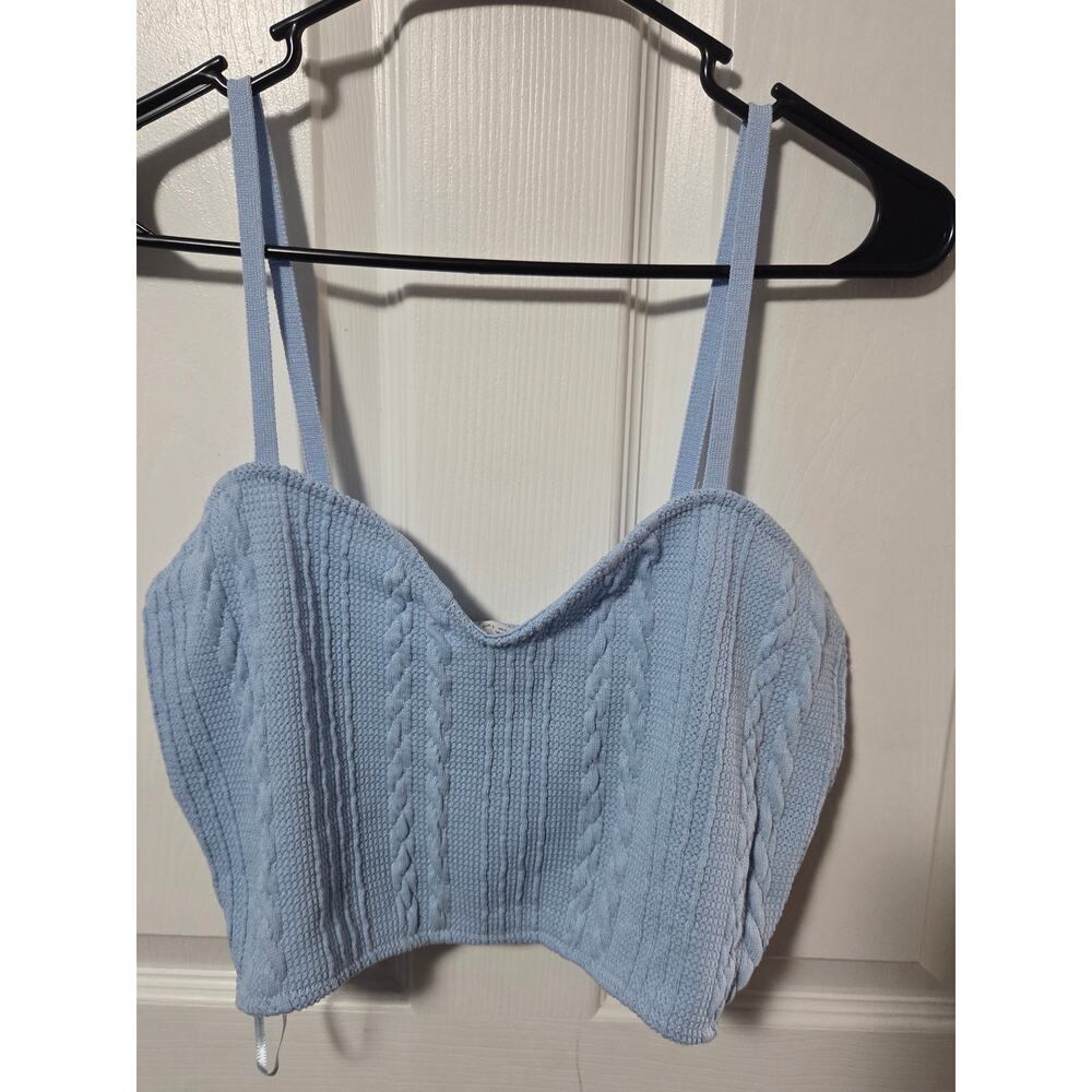Baby blue zara knitted crop top